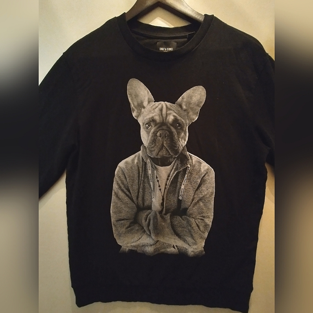 ONLY & SONS Black Sweatshirt with Bulldog Print